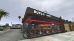 Burgershot FiveM interior with colorful decor and bustling kitchen