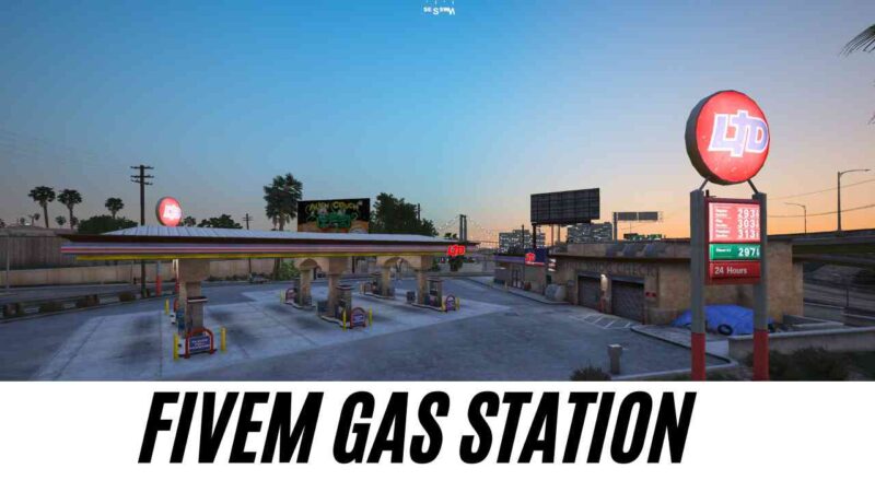 FiveM Gas Station MLO with modern fuel pumps and a convenience store