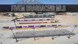 FiveM Dragracing MLO showcasing a drag racing track with vehicles and spectator stands