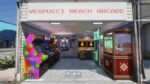 FiveM Vespuccis Beach Arcade – A vibrant beachside arcade with neon lights and arcade games in a FiveM roleplay server